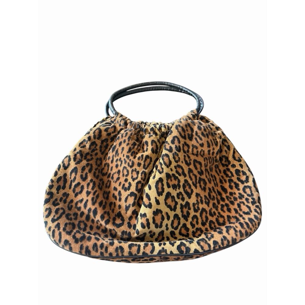 Buzz by Jane Fox Leopard Print Top Handle Bag Corduroy Vintage Y2k